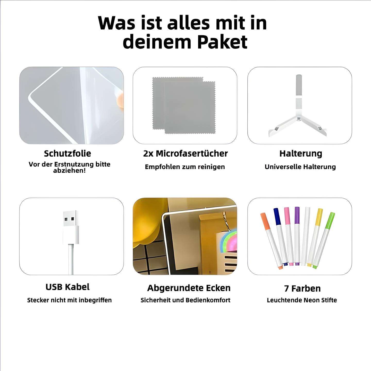 Magische LED-Zeichentafel mit 7 Leuchtstiften