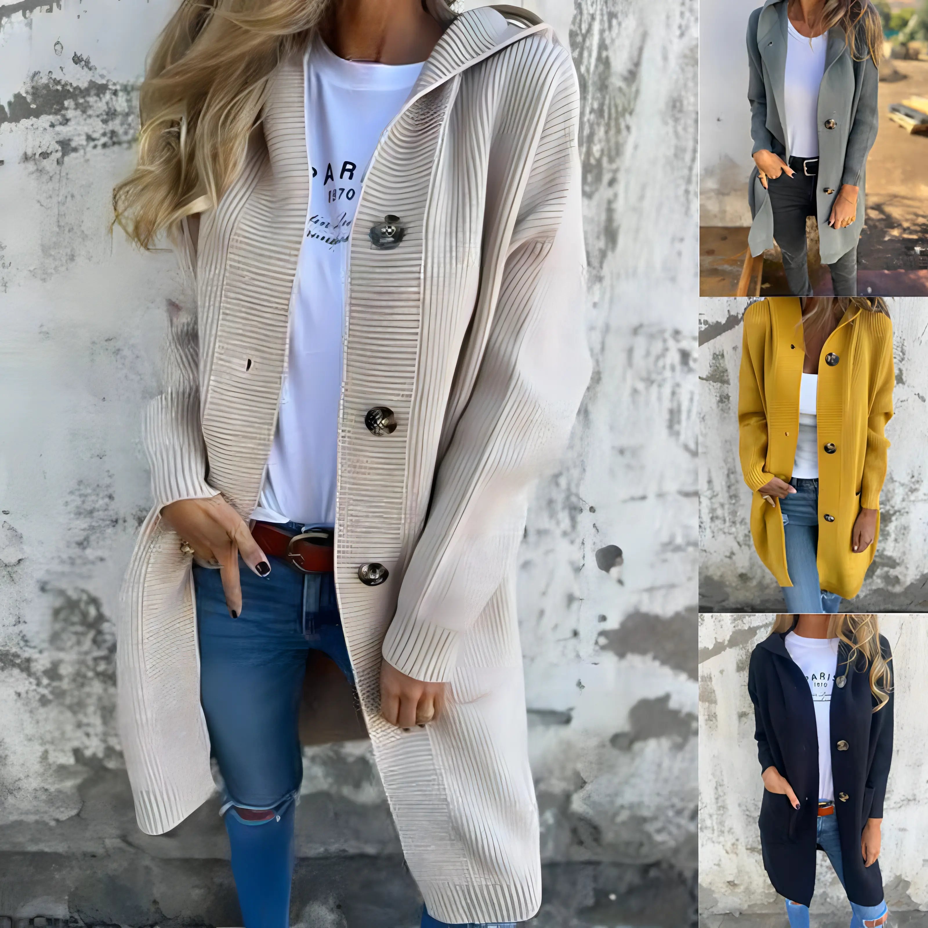 Damen-Cardigan mit Knöpfen und Kapuze