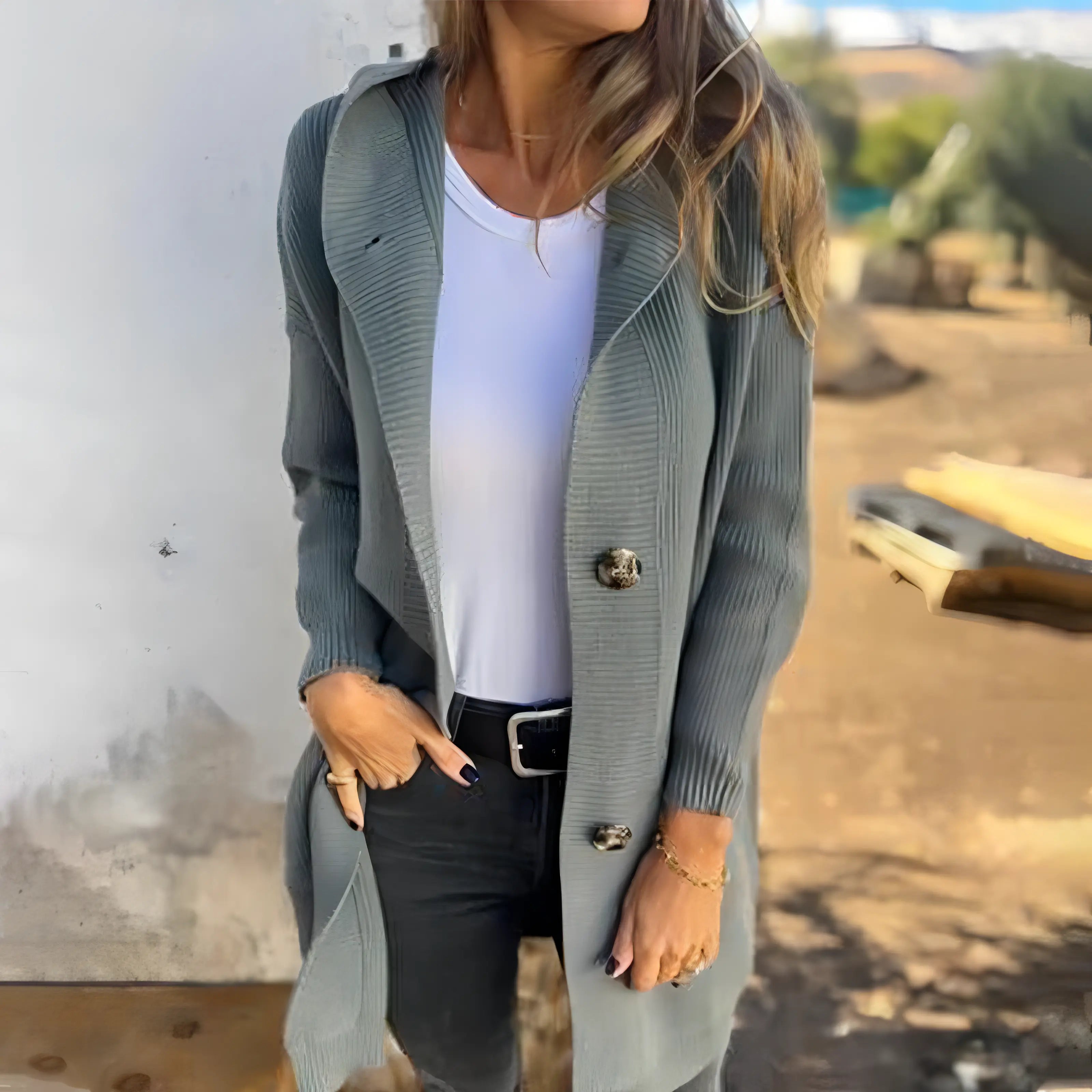 Damen-Cardigan mit Knöpfen und Kapuze