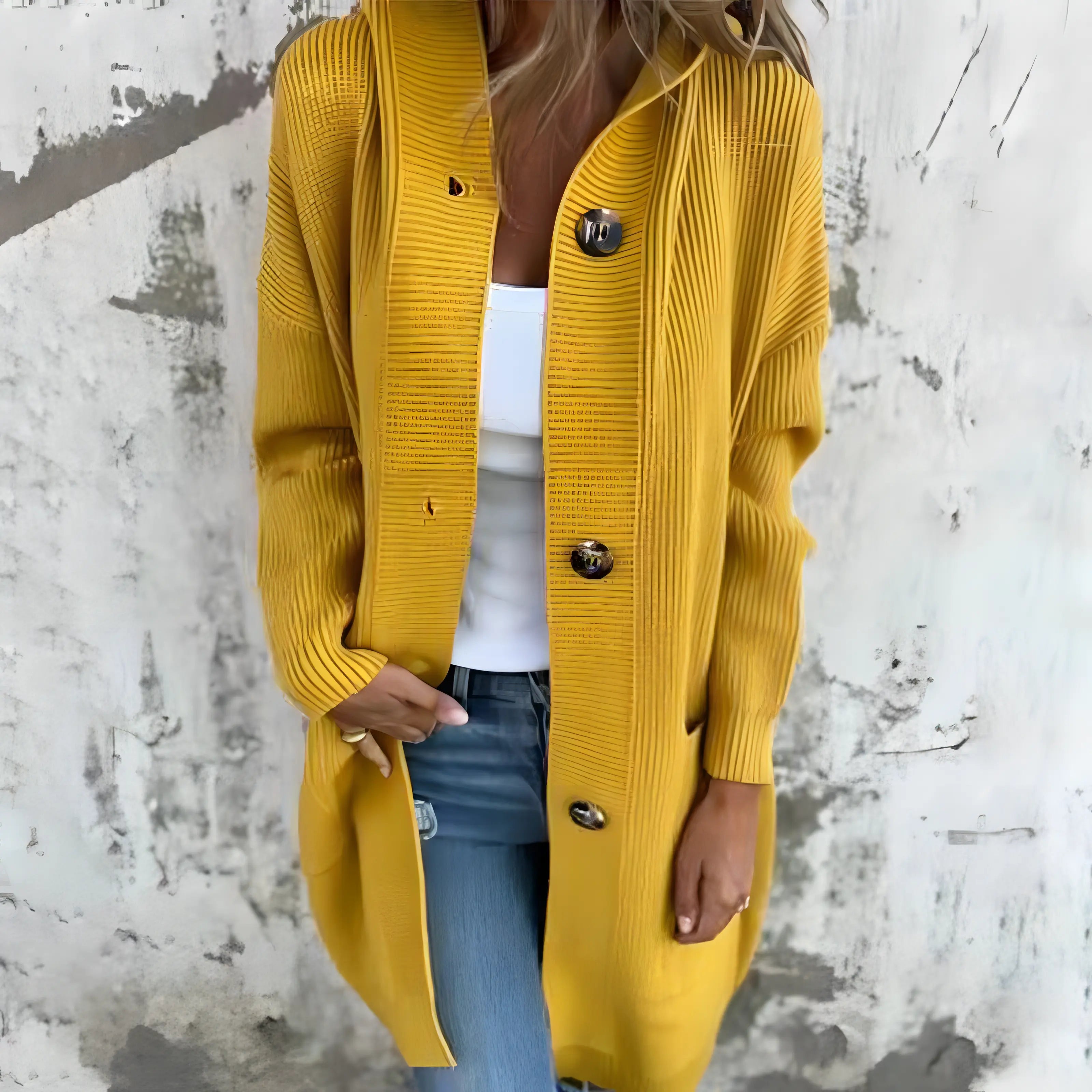 Damen-Cardigan mit Knöpfen und Kapuze